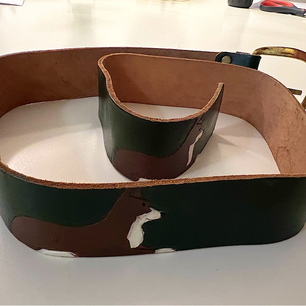 Vintage Diane Weis Hand-Tooled and Hand-Painted Leather Belt - Dog